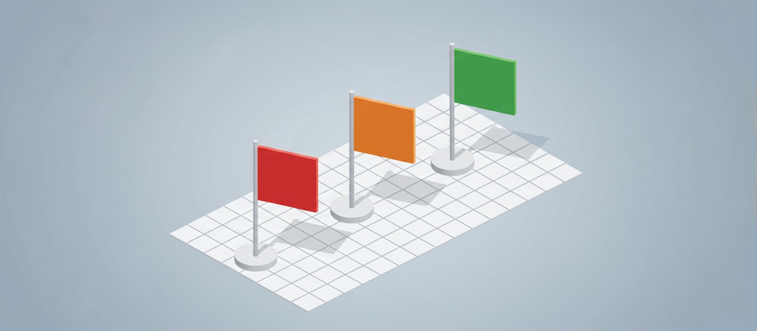 Red, orange, and green flags representing emergency priority levels